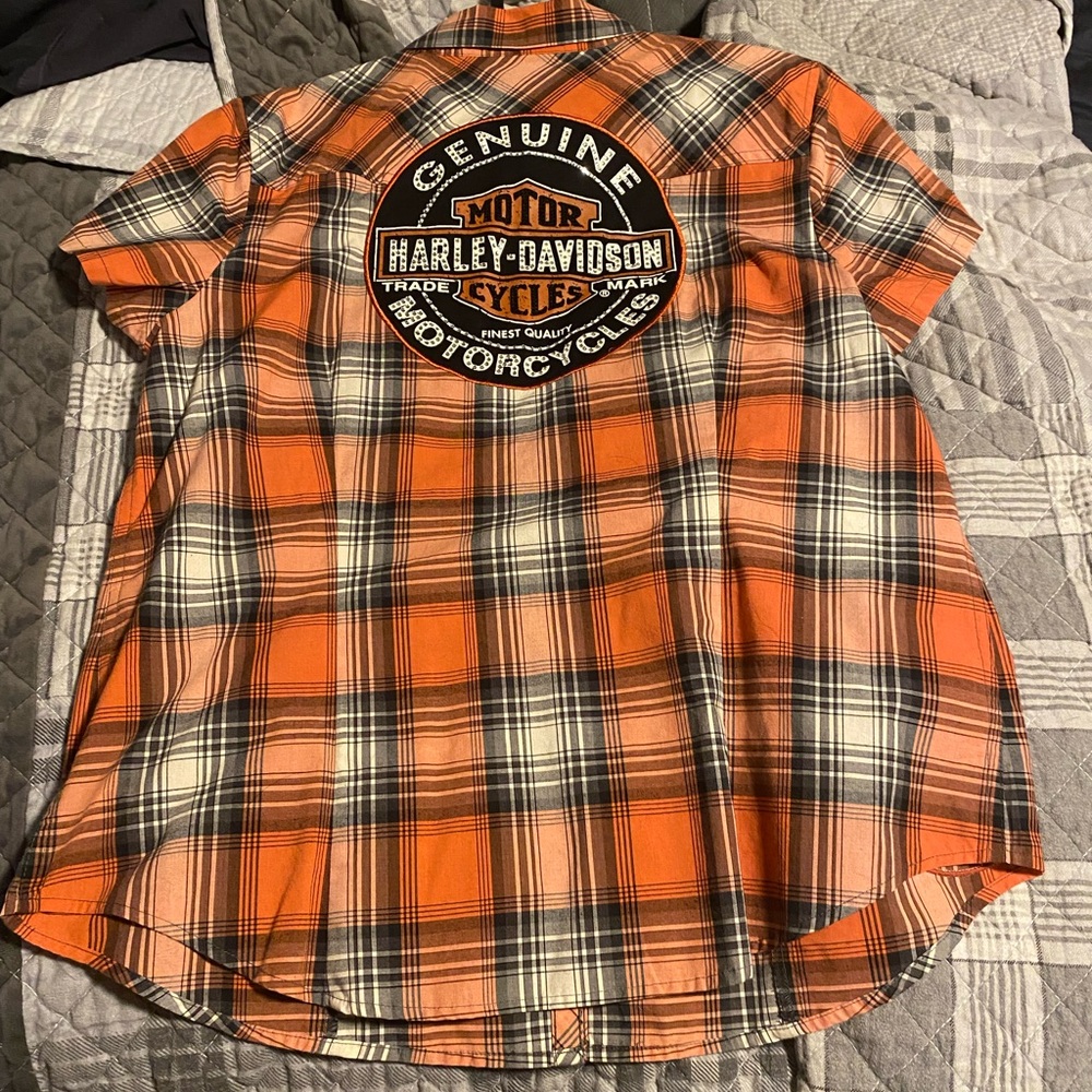 Harley Davidson button down shirt.